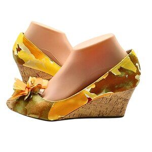 Unisa Womens Peep Toe Wedge Pumps Size 9 Floral Cork Hawaiian Vacation Resort